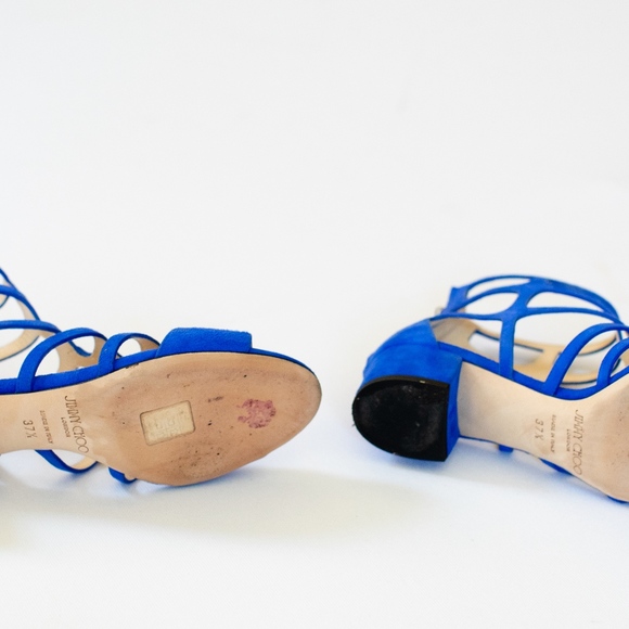 Jimmy Choo REN 35 Steel Blue Suede Sandals - Picture 4 of 6